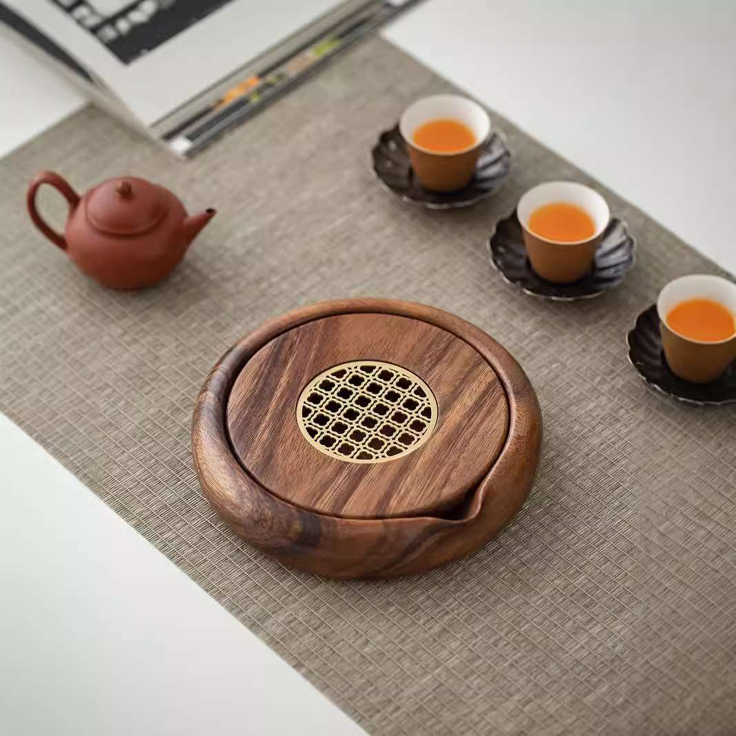 胡桃木储水式壶承茶盘新中式小型干泡台家用实木干泡盘紫砂壶壶垫