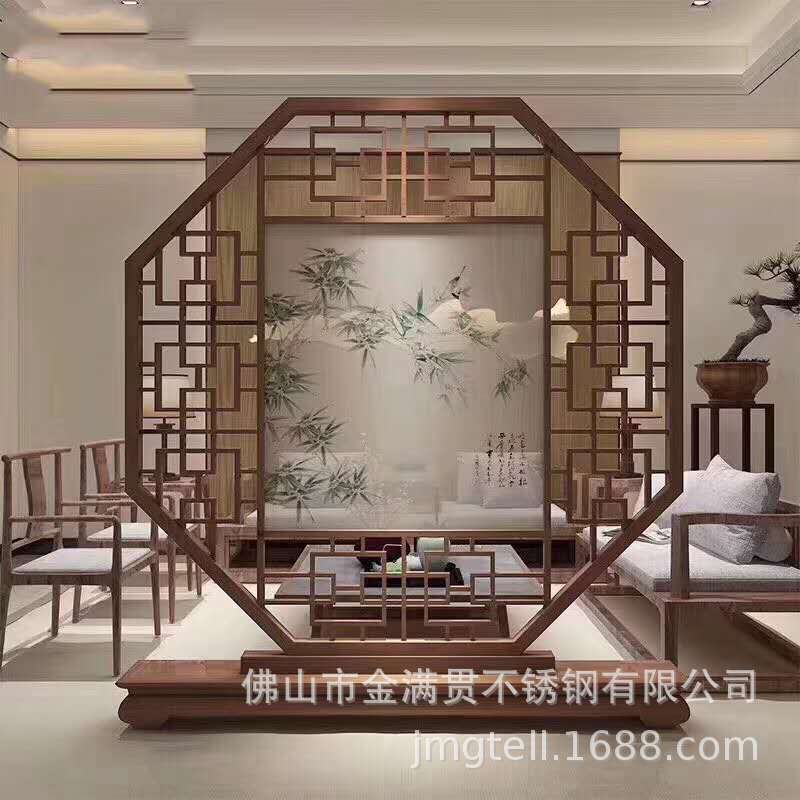 厂家销售 新中式不锈钢屏风隔断 可移动金属花格镂空隔断加工制作