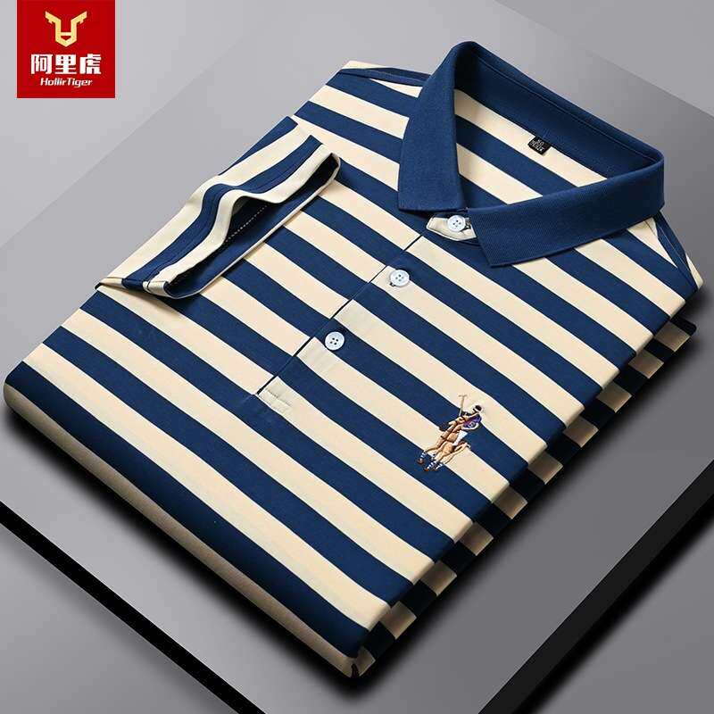 保罗马横条纹polo衫男短袖t恤海魂衫马标刺绣翻领棉商务爸爸夏装