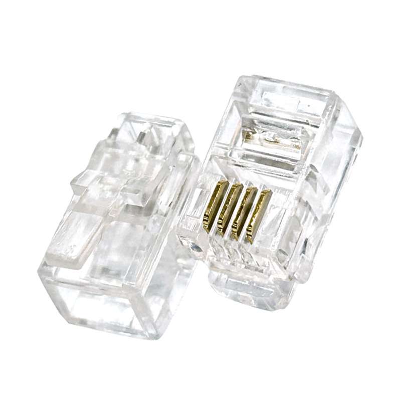 方贝 电话听筒四芯透明纯铜电话线接头 RJ9 4P4C三叉镀金水晶头