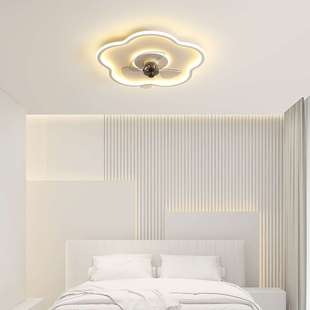 奶油花朵风扇灯 简约餐厅静音超薄卧室风扇灯儿童房间智能吸顶灯