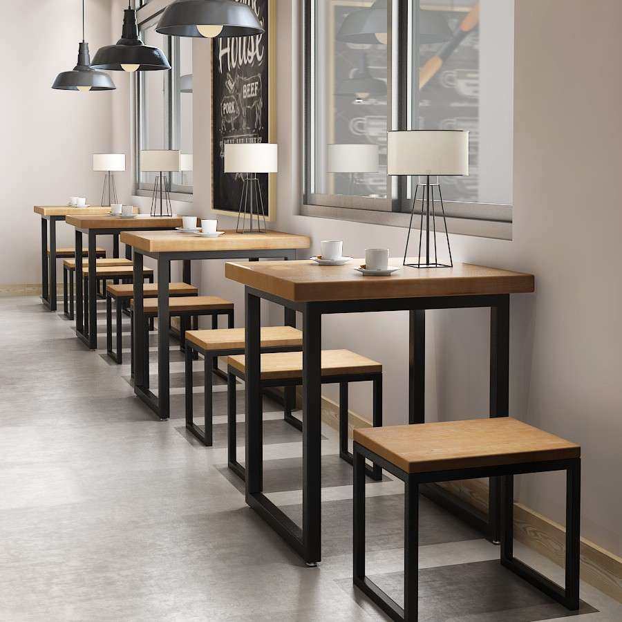 现代简约实木餐桌奶茶店休闲铁艺餐桌椅组合餐饮店简易方形小凳,3C数码配件,USB灯,淘宝优惠券,粉丝福利购,淘宝优惠卷