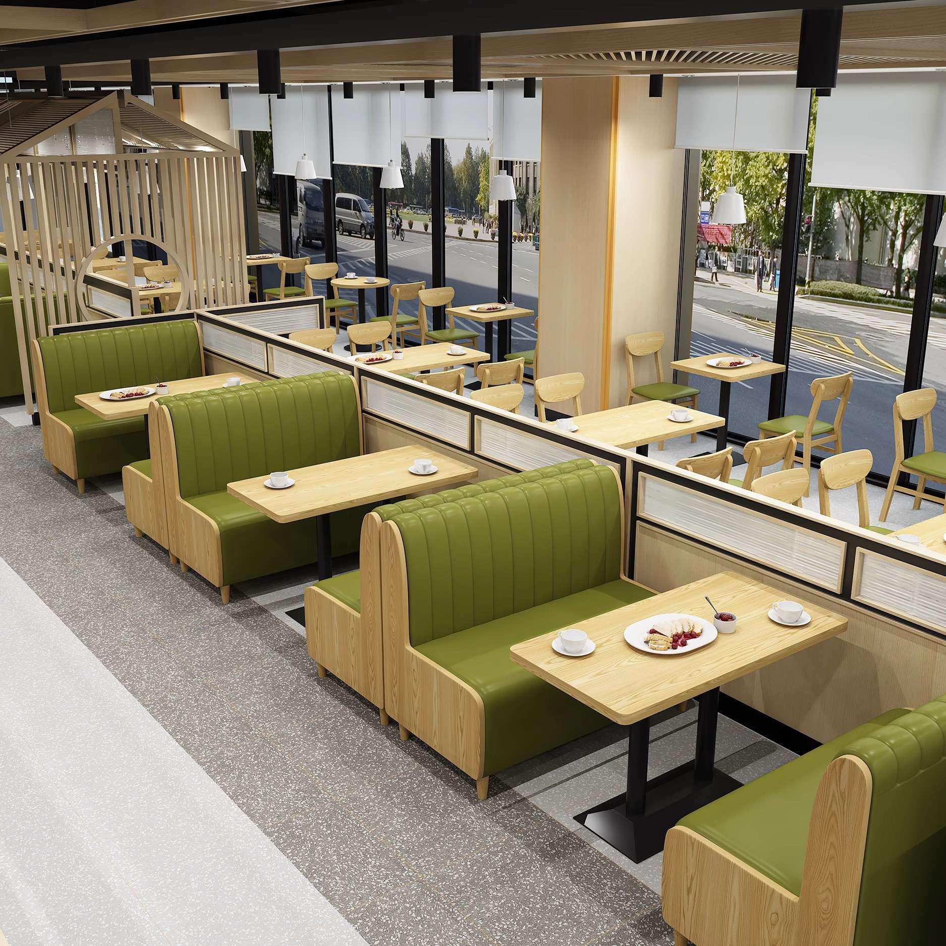 实木快餐桌椅组合麻辣烫汉堡奶茶甜品冷饮店椅子连锁餐饮商用餐椅