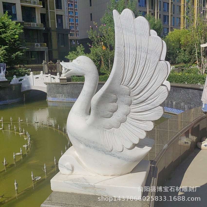 喷泉石雕天鹅大理石汉白玉吐水动物装饰小区绿化流水动物雕塑摆件