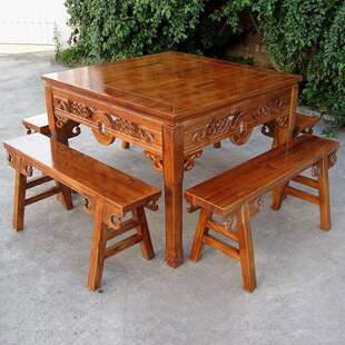 实木正方形八仙桌新中式餐厅饭馆圆桌四方桌商用家用桌椅组合