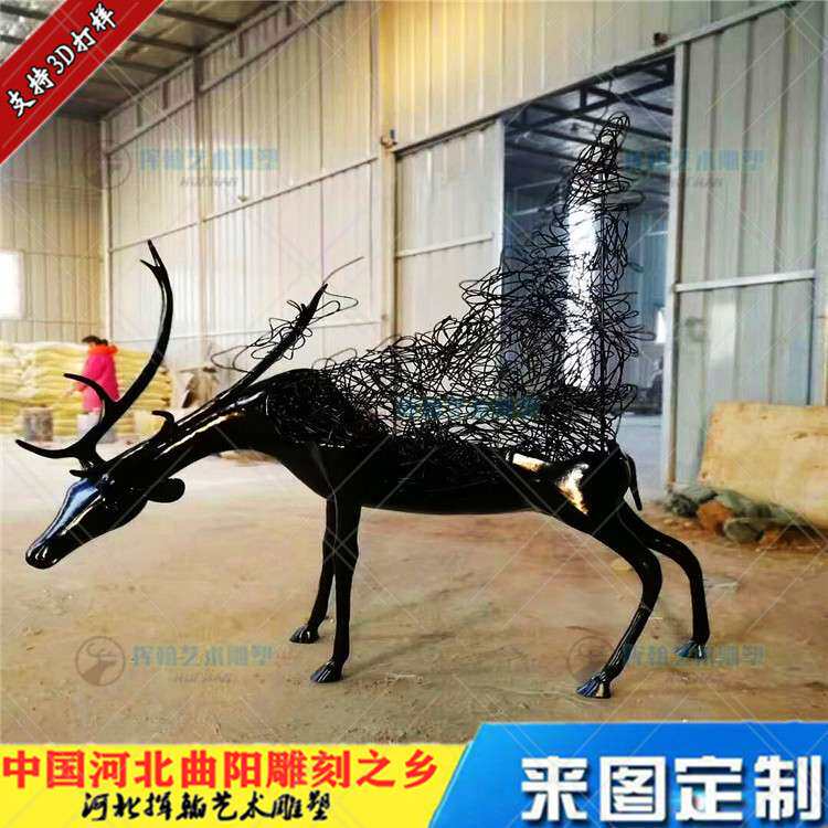 大型室外景观雕塑不锈钢镂空鹿铁丝创意鹿雕塑抽象鹿工艺品现货