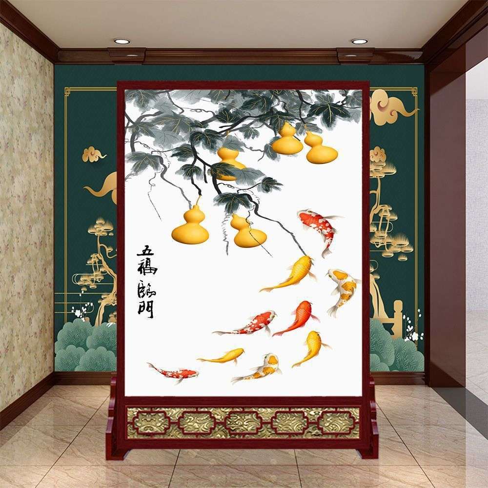中式屏风隔断入户客厅卧室遮挡风水玄关双面防水布艺实木简易座屏