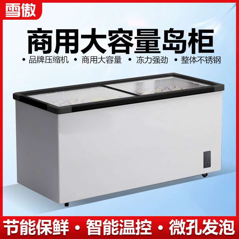 冰柜商用大容量冷藏冷冻两用超市岛柜展示柜透明玻璃卧式冰箱