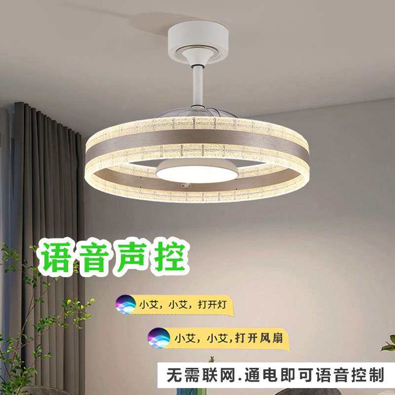 高级隐形吊扇灯语音控制家用客厅卧室餐厅电风扇北欧轻奢风扇灯