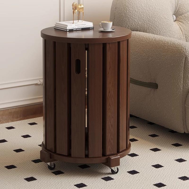 实木可叠放茶几组合凳子叠叠乐圆凳餐桌待客备用凳带滑轮折叠椅子