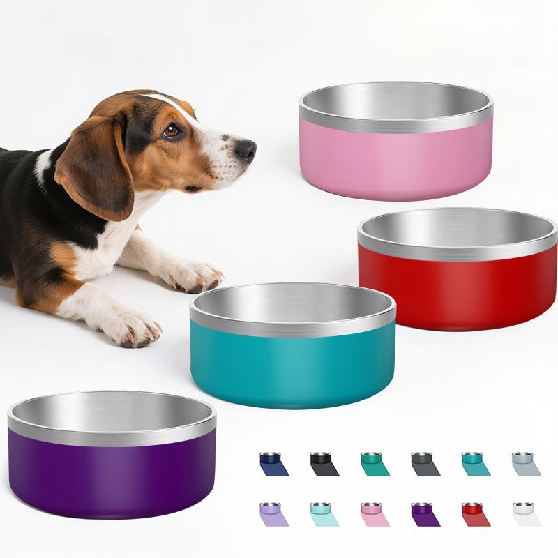亚马逊爆款不锈钢圆形狗碗304双层加厚大自动喂食器宠物猫碗狗盆