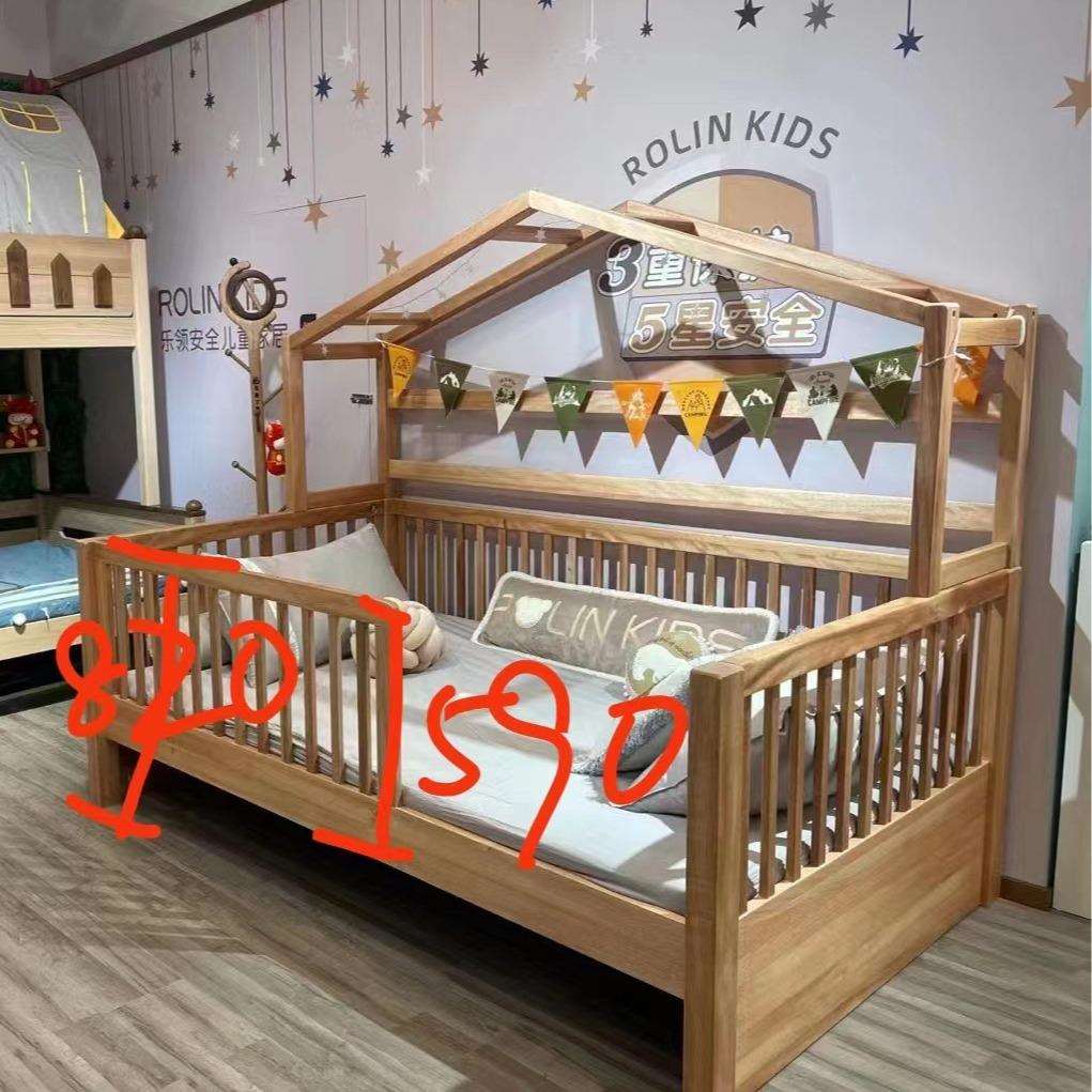 红檀木全实木儿童床拼接床儿童拼接床婴儿拼接床儿童床带护栏四面
