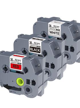 普贴TZ2适用兄弟标签机色带36mm白底黑字TZ2-261 P900 P950W色带