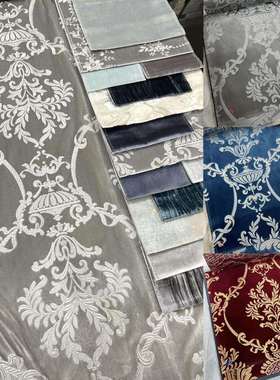 门幅140cm欧式绣花满绣无限高高窗窗帘布复古古典红色蓝色绣花布