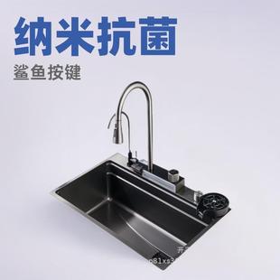 厂家直供304不锈钢厨房单槽水槽带沥水架洗抽拉龙头碗池鲨鱼水槽