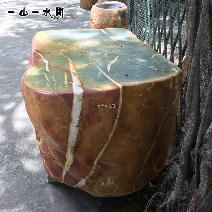 石头高端石休闲雕刻露台石头子桌子石头台面绿喝茶户外原石端砚台