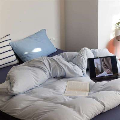 新款清新冷调针织棉亲肤四套件 拼色纯棉针织棉床上套件 床单床笠