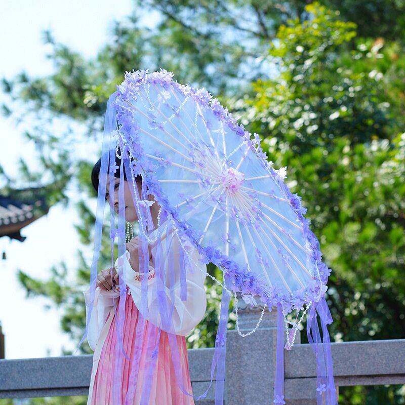 仙气古风伞唯美花藤飘带珠链手持汉服伞超仙重工伞摄影道具百搭伞
