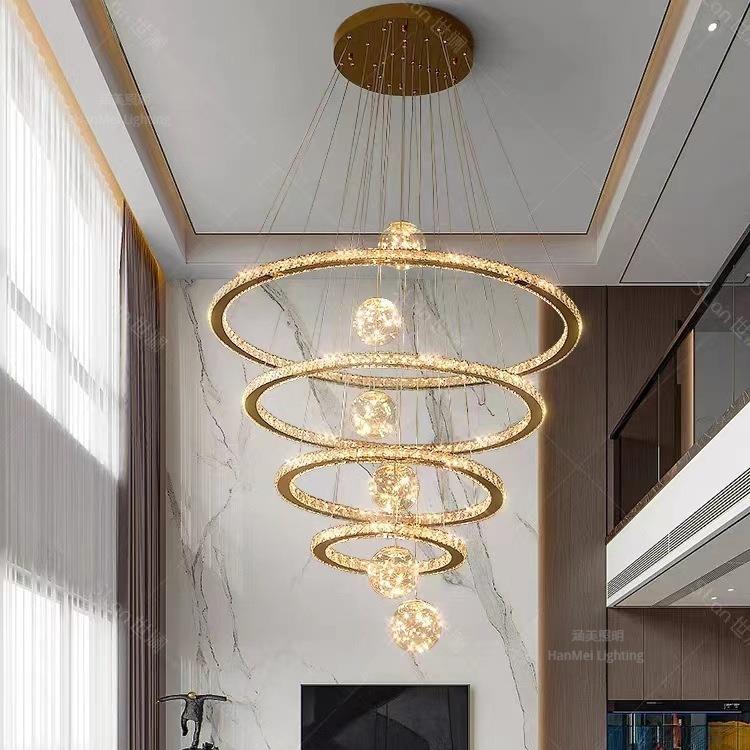 现代轻奢别墅客厅挑空吊灯复式楼中空大吊灯loft简约水晶灯具