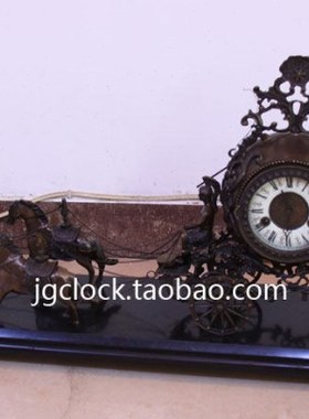仿古座钟 欧式机械座钟 摆设饰品 软装工艺纯铜四马车理石钟470mm