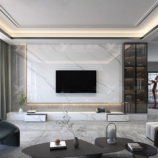 岩板悬空悬浮电视背景墙2024新B款 现代大理石客厅轻奢石影视墙装