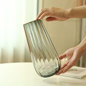 创意纹透明百合花客厅竖家用向日葵插花玻璃花瓶装 饰摆件北欧玫瑰