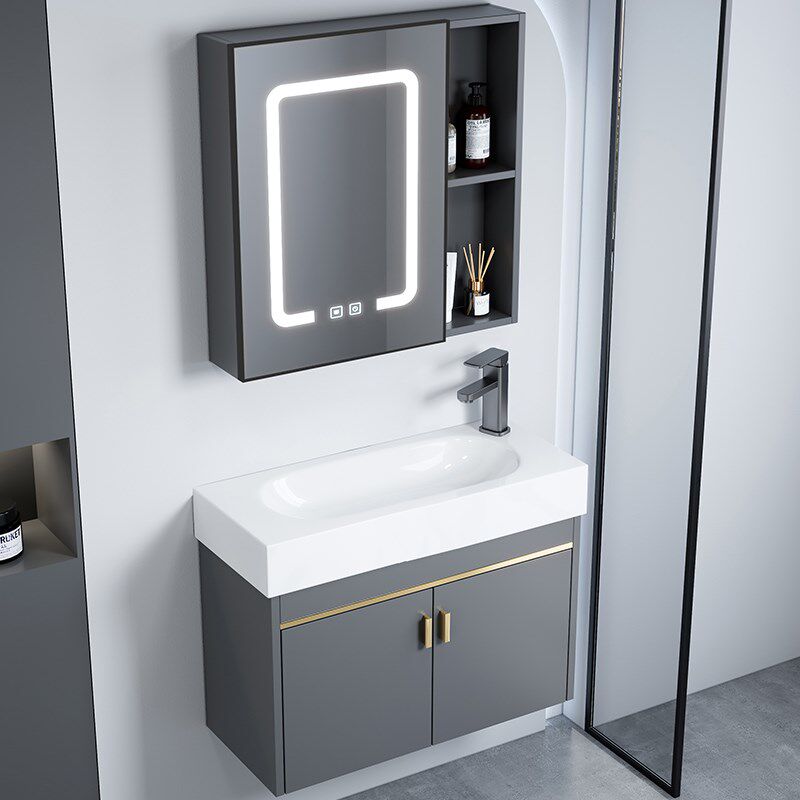 小户型卫生间太空铝浴室柜组合简约智能组柜挂墙式U洗脸洗漱陶瓷