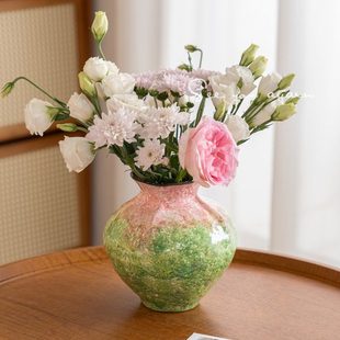 陶瓷花瓶法式复古中古风客厅创意大肚手工艺术感插花干花餐桌摆件