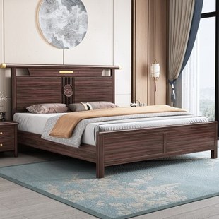 百洛斯新中式乌金木床1.8米双人床轻奢现代简约主卧储物实木大床