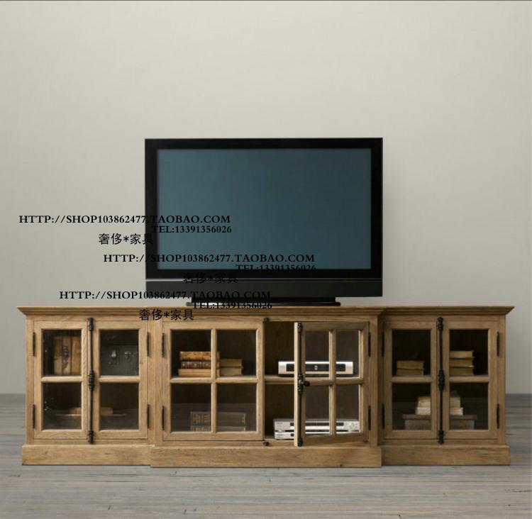 出口法国乡村实木橡木天地锁仿古锁玻璃电视柜储物柜客.厅仿古家