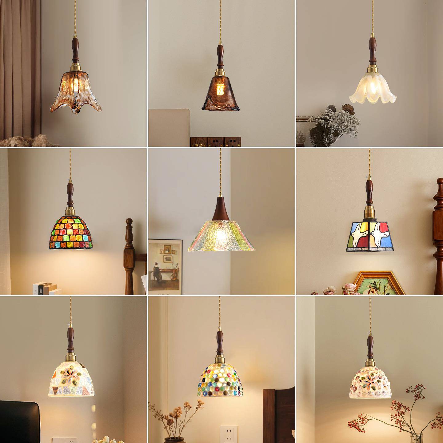 中古风卧室床头灯护眼吊灯复古创意氛围感吧台玄关装饰小吊灯003L