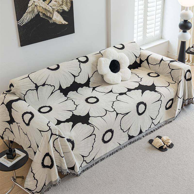 新款四季通用沙发巾雏菊客厅装饰雪尼尔流苏沙发盖布防猫抓沙发罩