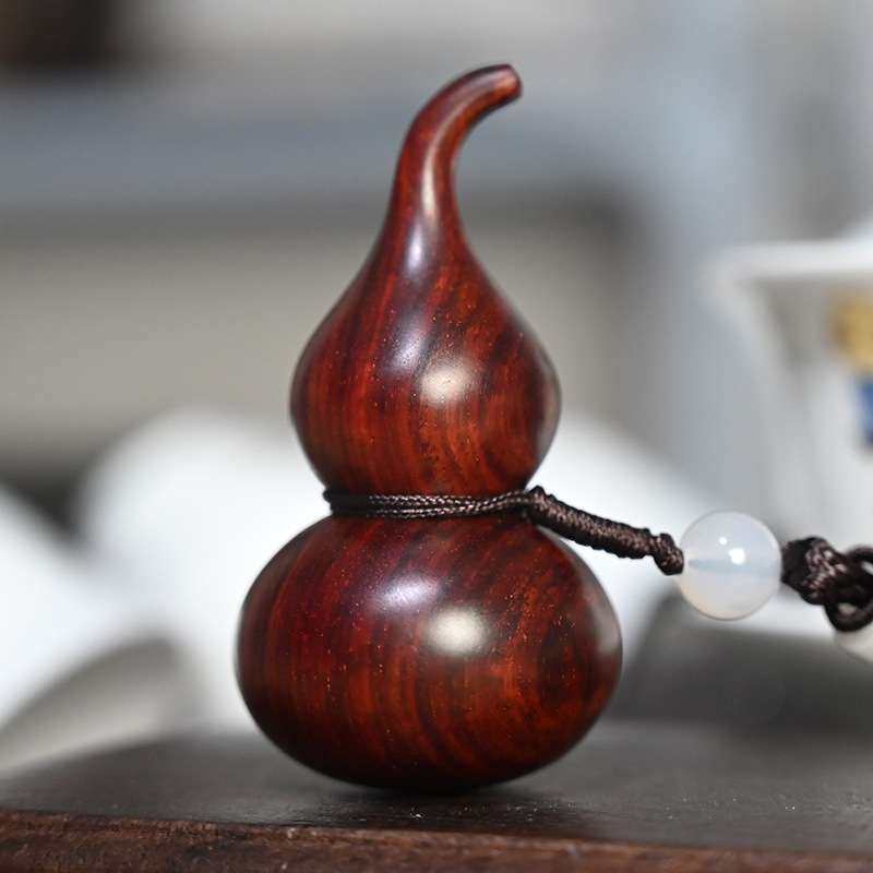 小叶紫檀木雕刻葫芦文玩手把件个性钥匙扣汽车内饰挂饰装饰工艺品