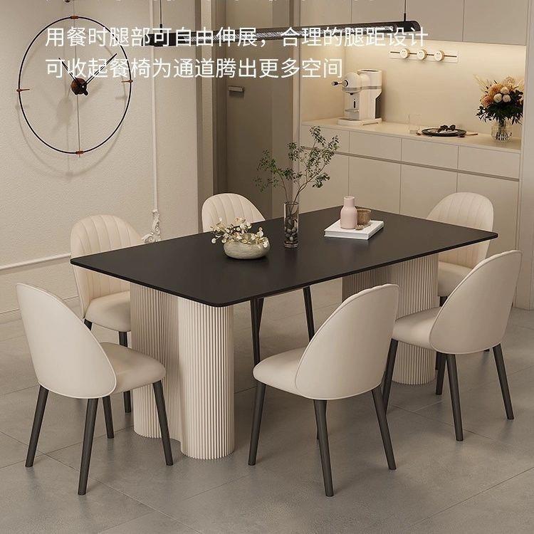 纯黑色岩板餐桌意式高端现代简约家用小户型长方形吃饭桌