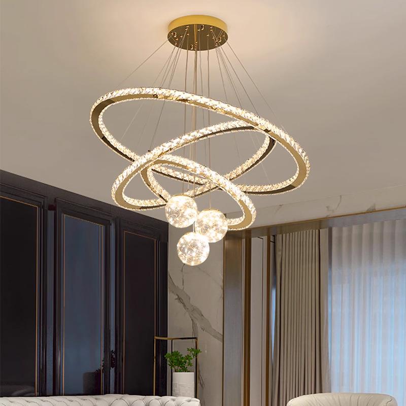 客厅水晶吊灯现代简约轻奢风大气圆环大厅灯具全光谱护眼2025新款