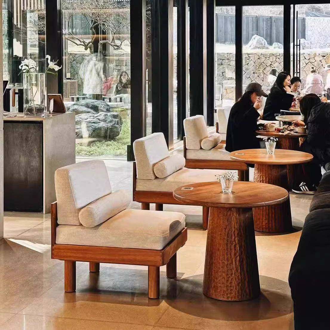 中古风实木休闲单人沙发全实木简约创意咖啡厅酒店接待洽谈沙发椅