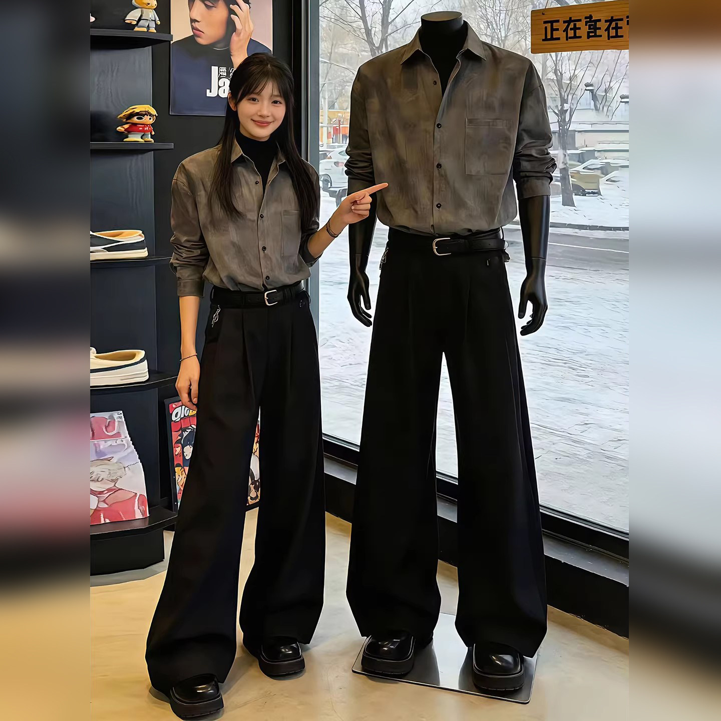 高端黑色直筒西裤男士2026新款春夏季潮微喇垂坠感阔腿休闲裤男款