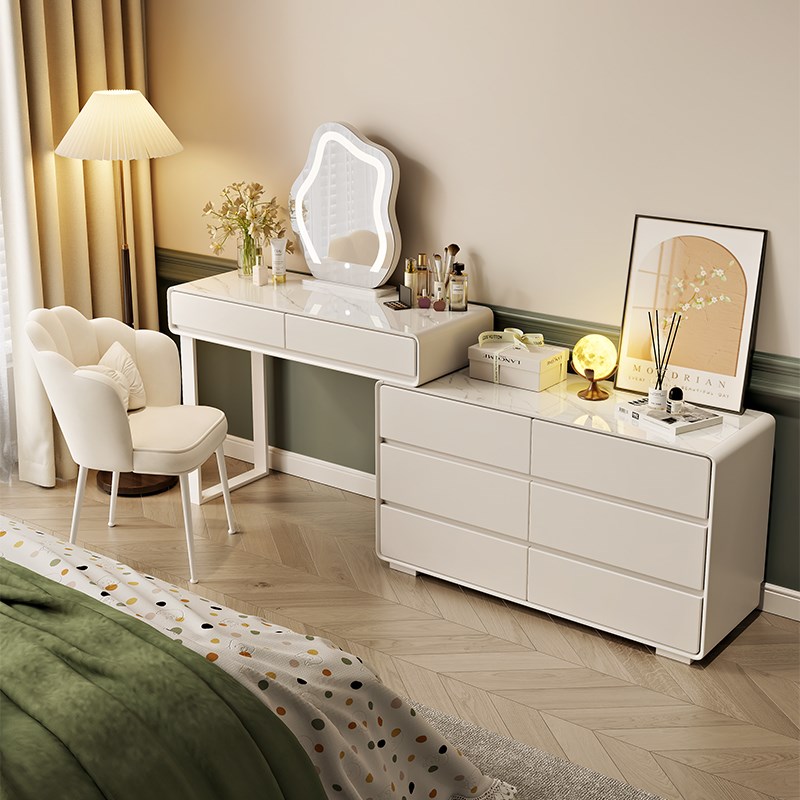 现货全实木双岩板卧o室用梳妆台现代简约化妆桌床尾化妆台斗柜一
