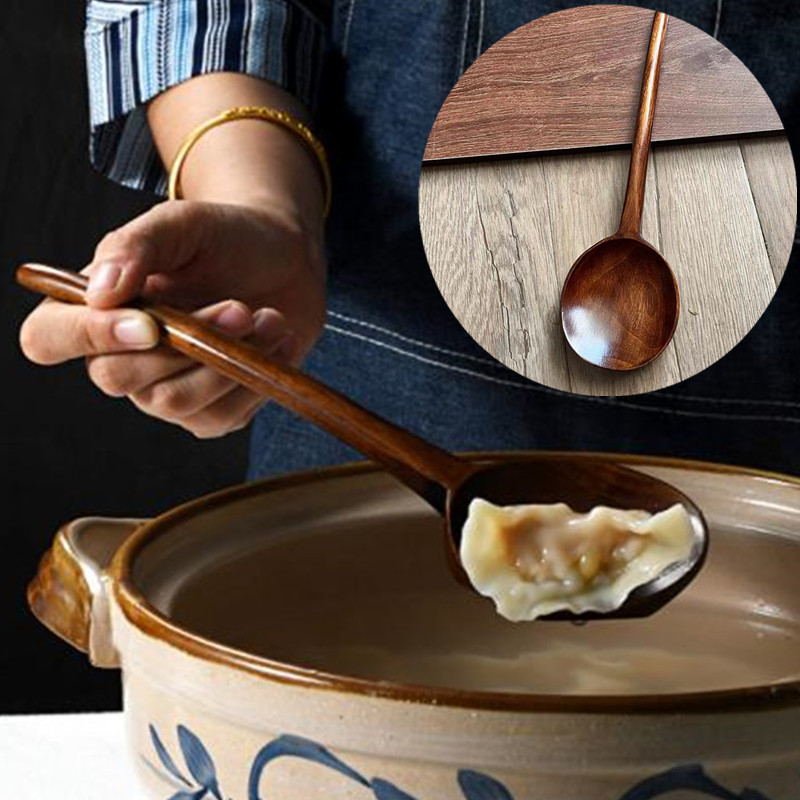 日式家用汤勺木头勺子实木拉面勺烹D饪勺吃饭勺大号盛汤长柄沙拉