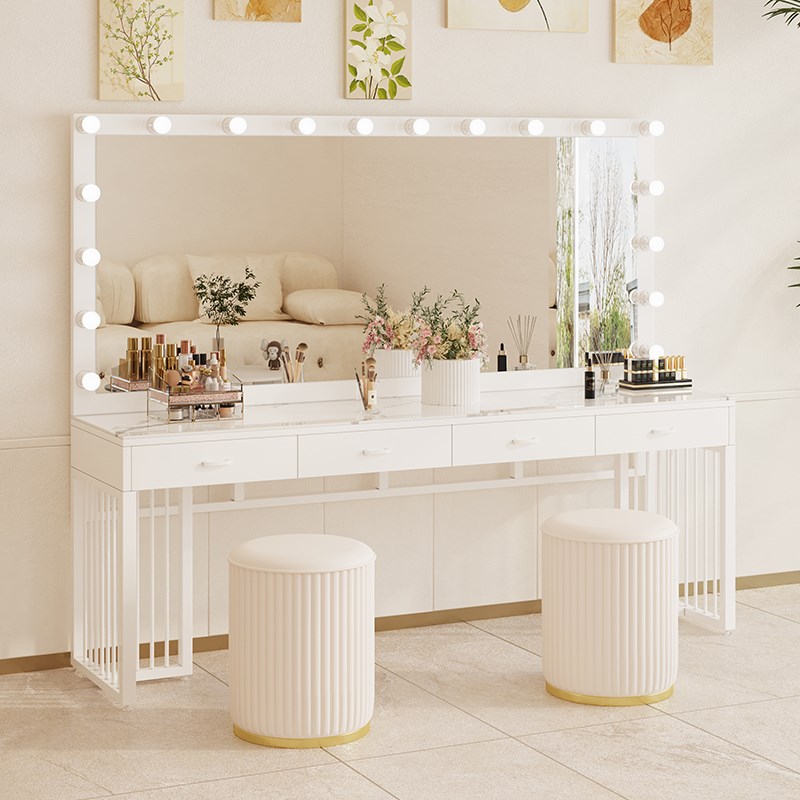 梳妆台影楼婚纱店专用化s妆台简约美容院理发店带灯一体镜台化妆