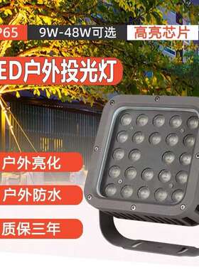 led方形投光灯户外防水外墙射灯48W工程超亮庭院景观照树射树灯9W