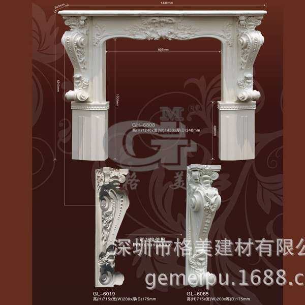 PU装饰线条角线壁炉壁台壁盒饰花灯盘罗马柱灯座弯角花弧线轻奢风