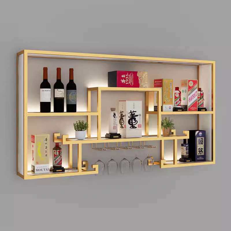 家用红酒架酒柜铁艺置物架装饰展示架商用中式创意靠墙壁挂酒杯架