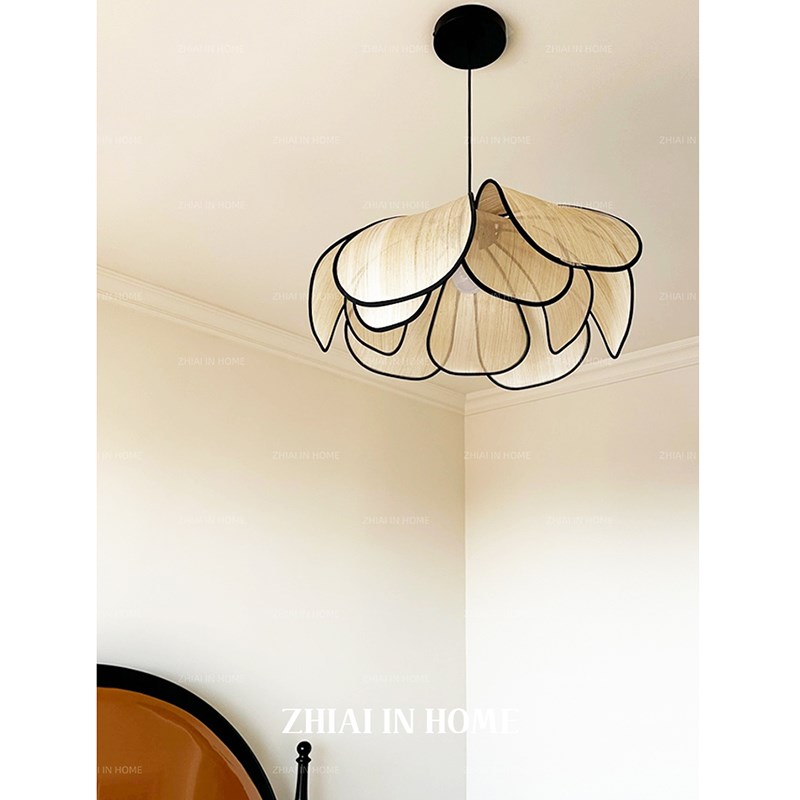 法式花瓣布艺卧室吊灯中古奶油风餐厅客厅灯日式复古创.意民宿灯