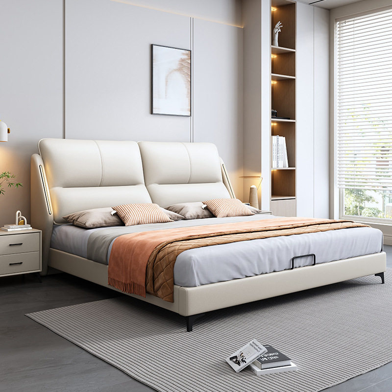 皮牀主卧高端大气轻奢现代简约双人软E包婚牀意式多功能2023年新