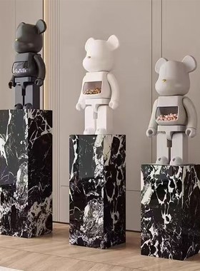 岩板花架客厅落地一体酒店t会所玄关装饰摆件大理石底座展示台立