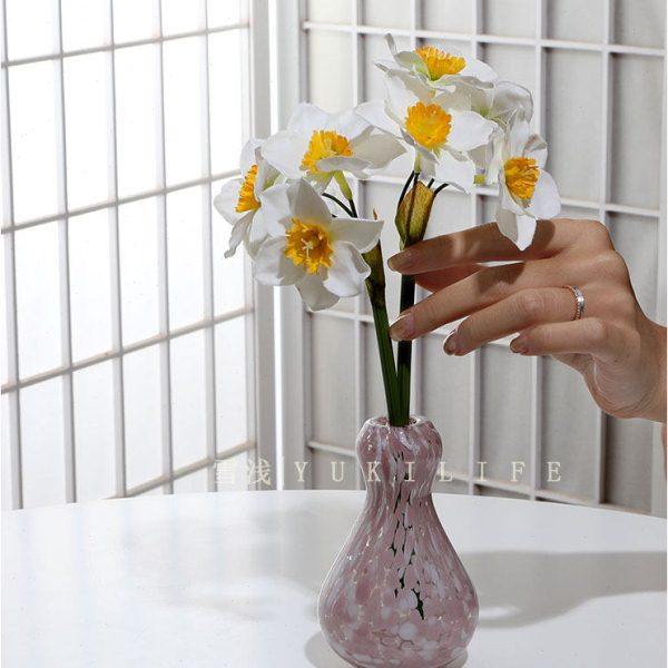 雪浅中古花器玻璃小酒壶 津轻彩点粉彩日式 初桜玻璃花瓶侘寂德利