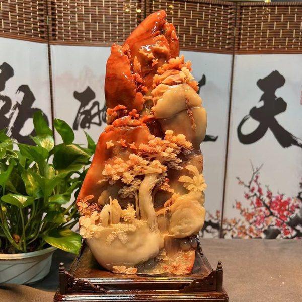 福建寿山石锦绣良缘摆件家居俏色山水客厅装饰摆设奇石巧雕工艺