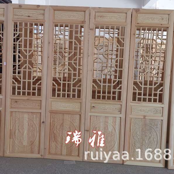 现货 仿古门窗花格实木雕花门隔断屏风中式装修承接木制品工程