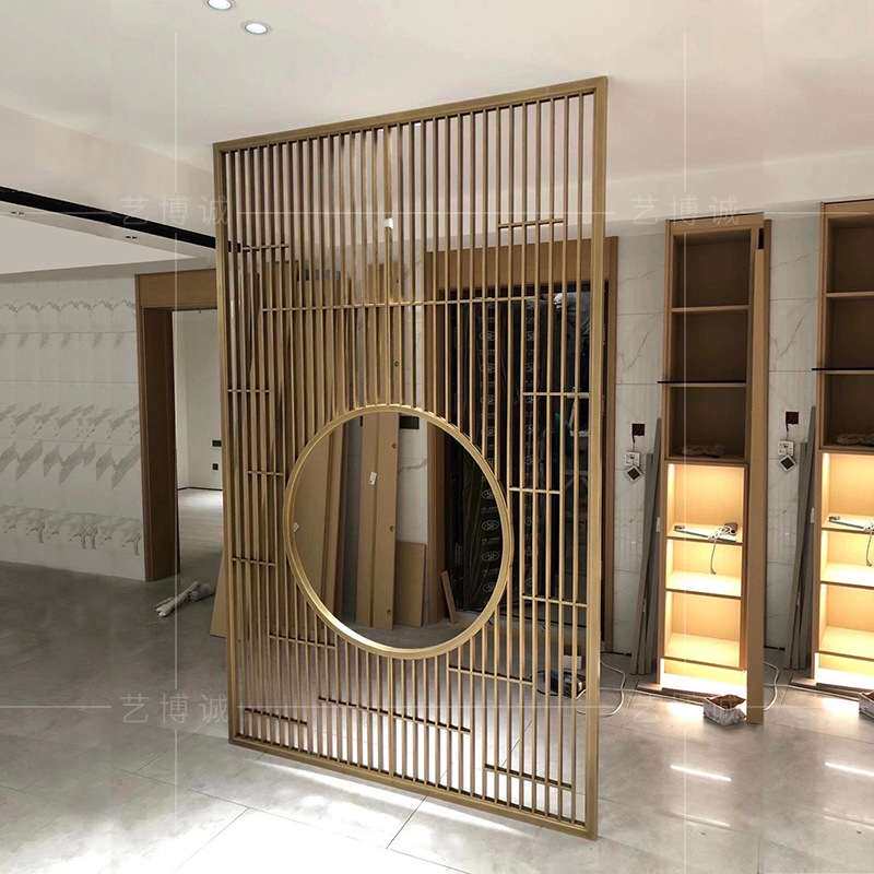 装饰中式酒店大堂金属屏风工程办公室餐厅酒店不锈钢屏风隔断